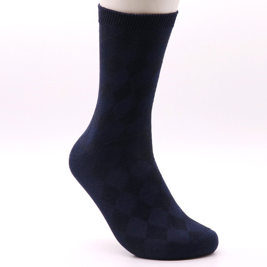 Dark blue square pattern comfortable cotton socks