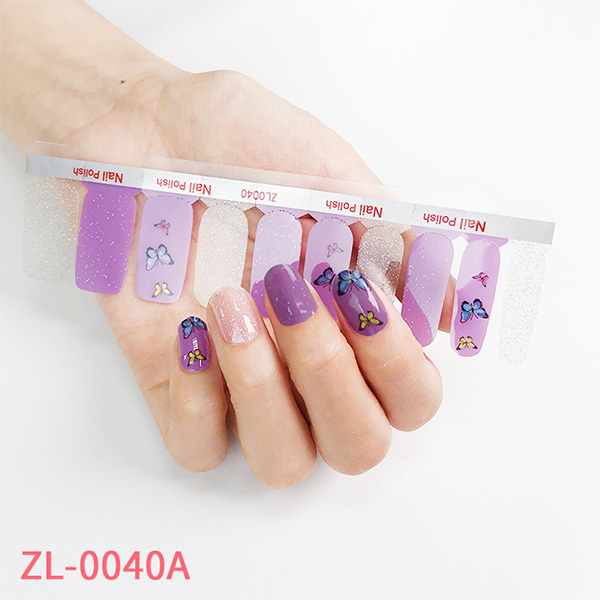 紫色蝴蝶图案色指甲贴