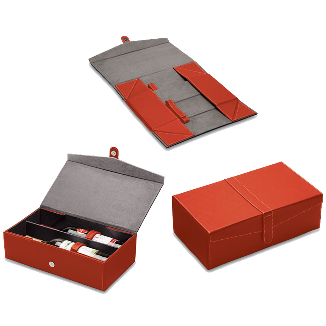 Red Foldable Leather Wine Box